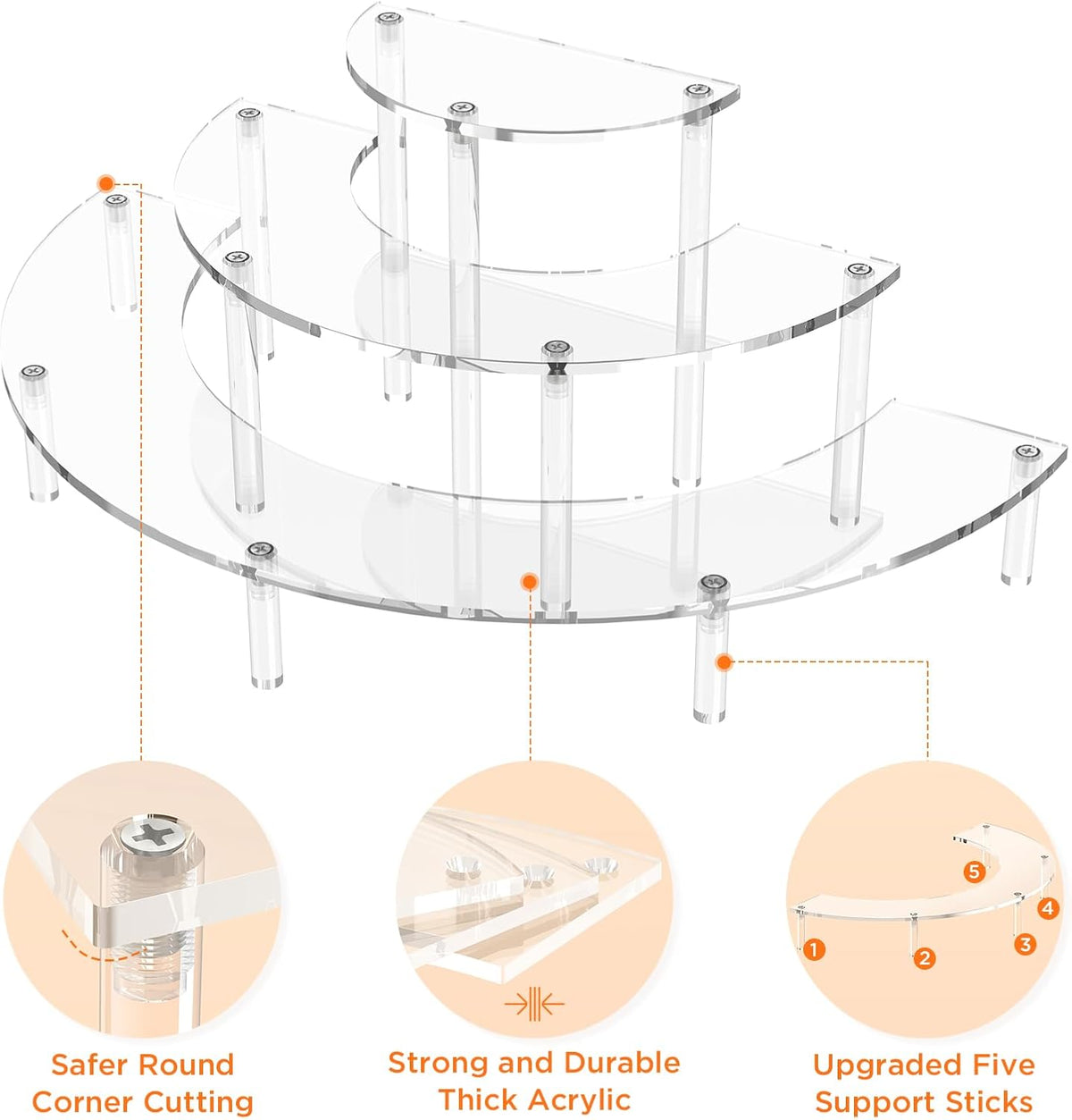 3 Tier Acrylic Display Risers, Half Moon Cupcake Stand, Clear Perfume Organizer, Dessert Stand for