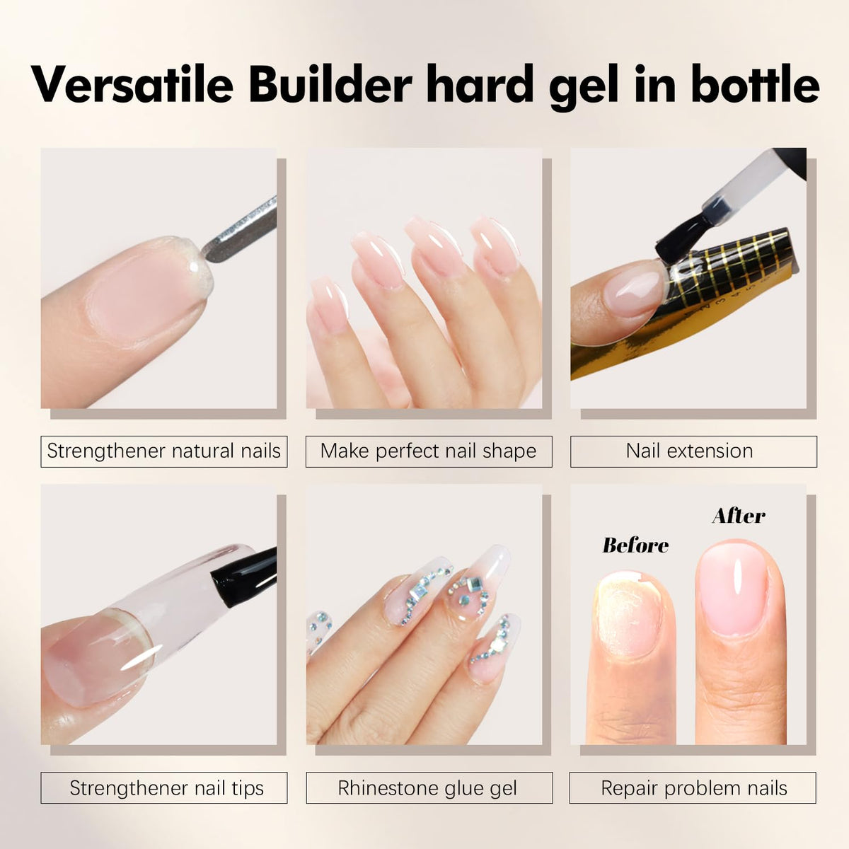 FZANEST Builder Nail Gel Hema & TPO-Free 15ml *2 pcs Clear Hard Gel Extension For Nails Thickening