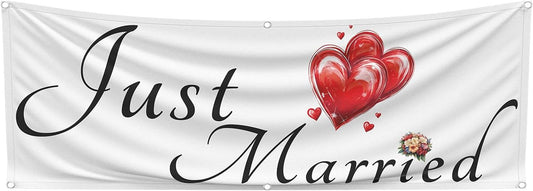 Just Married Flag Banner Outdoor Indoor Decoration Flag 24x72inch Single Stitched Polyester with
