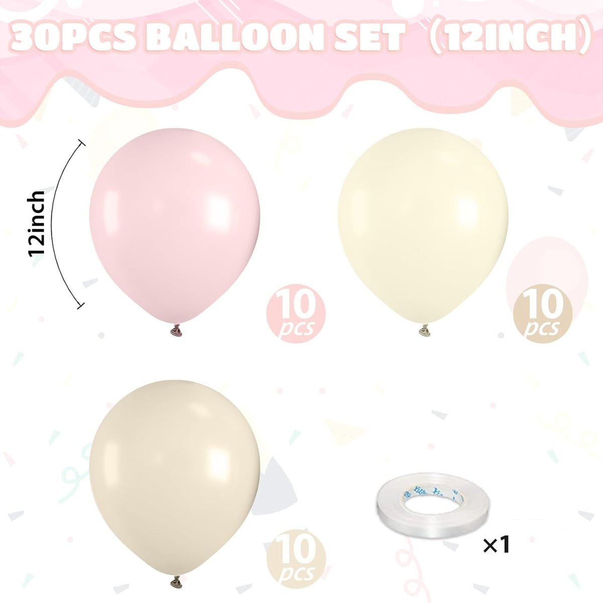 Boho Dusty Pink Balloons, 12 Inch Pastel Light Pink and White Sand Ivory Nude Beige Neutral