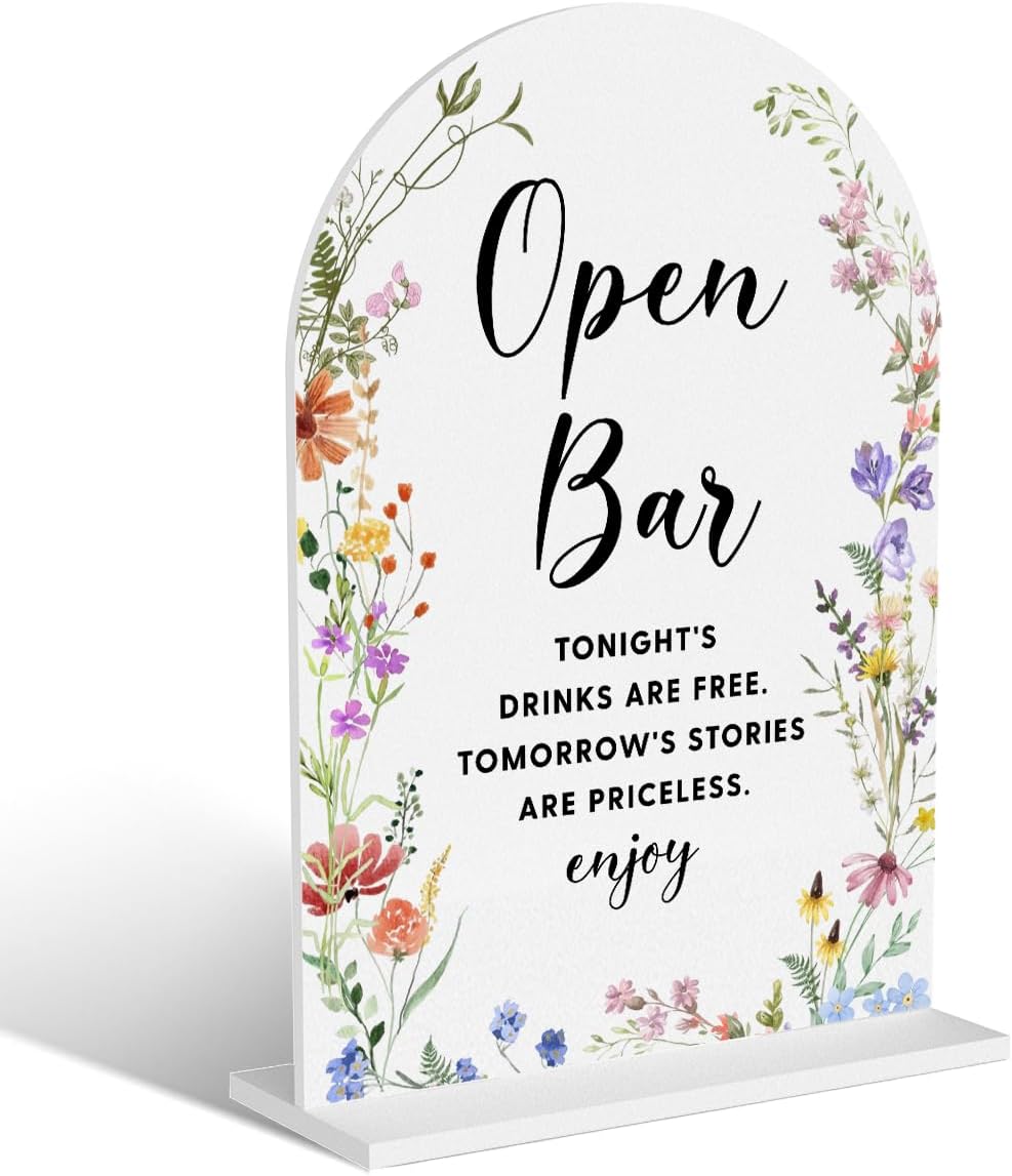 Acrylic Wedding Signs, Open Bar Signs for Marriage Reception, Bridal Shower Decorations, Modern