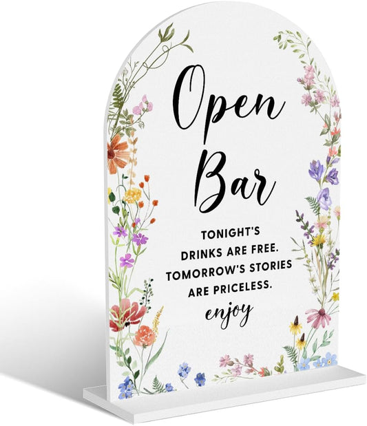Acrylic Wedding Signs, Open Bar Signs for Marriage Reception, Bridal Shower Decorations, Modern