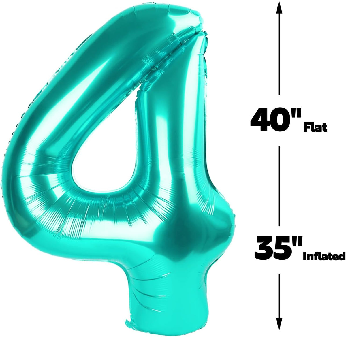 40 Inch Teal Blue Large Number 4 Balloons, Giant Foil Number Four 14 24 34 40 44 Balloons, Teal