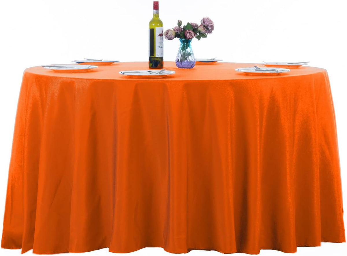 Ascoza 2pack 132 Inch Orange Round Tablecloth in Washable Polyester Fabric for