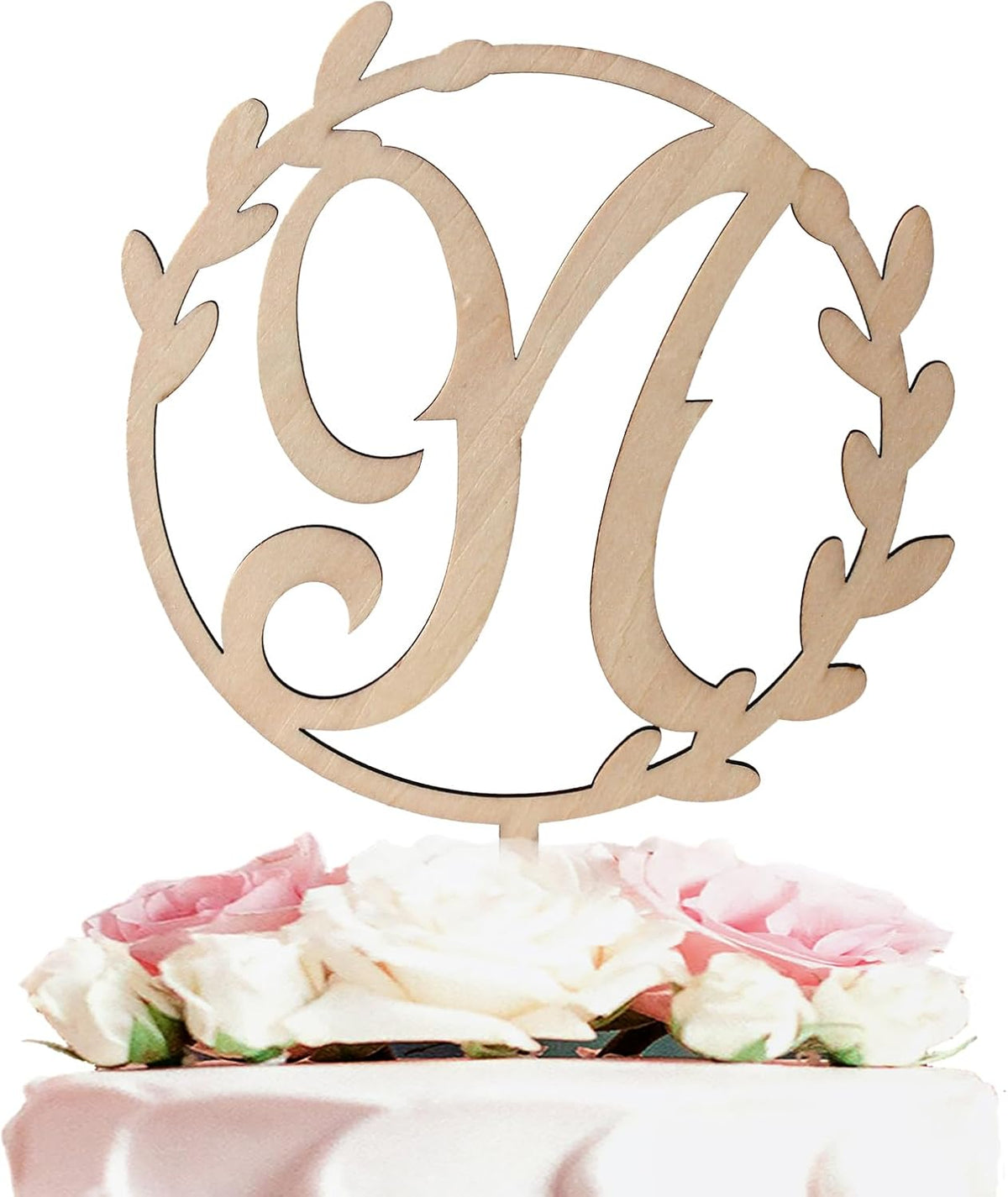 LINGTEER Personalized Inital Letter N Wooden Cake Topper Perfect for Birthday Rustic Wedding Party