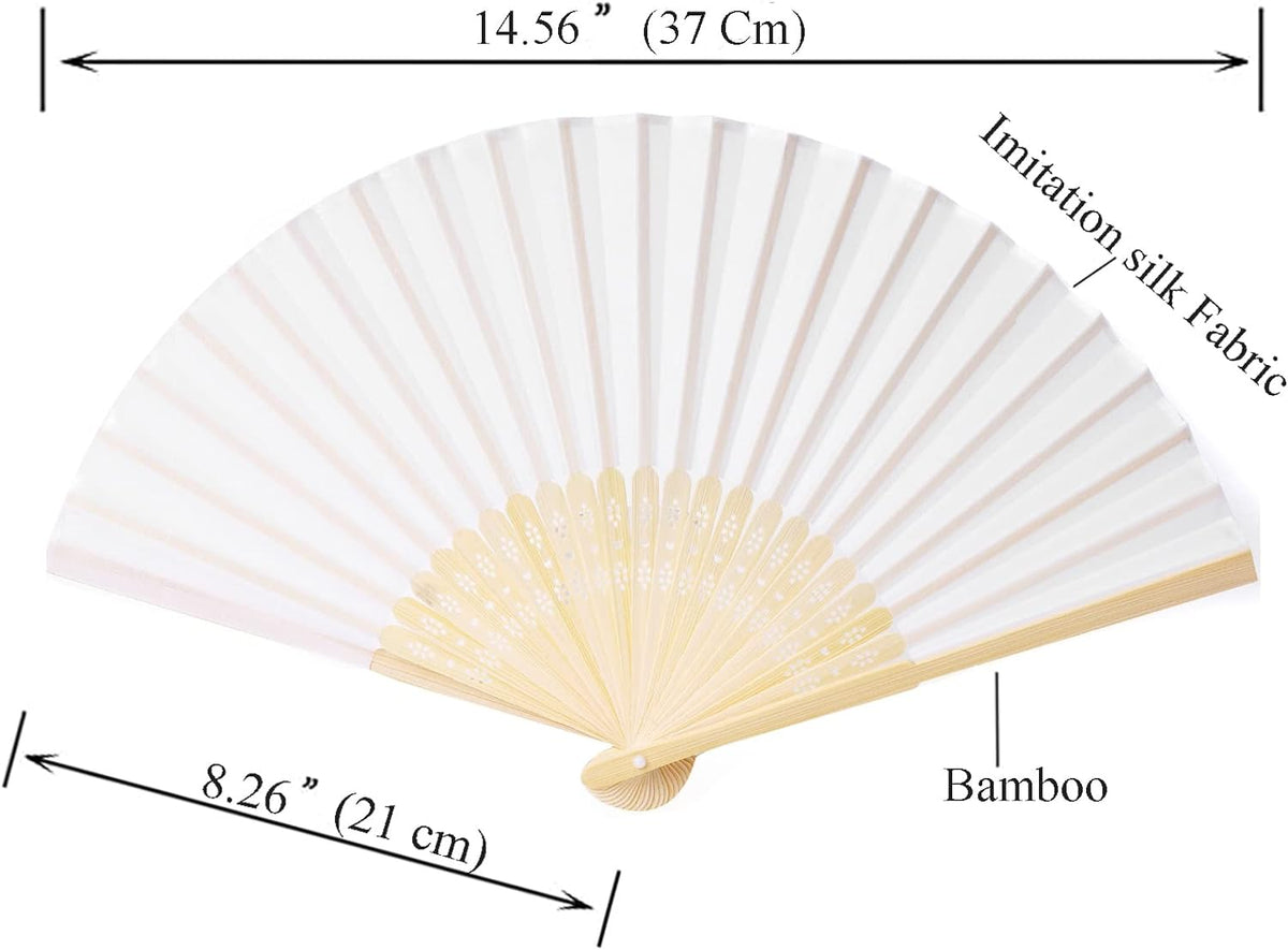 24pcs White Imitated Silk Hand Fan Imitated Silk Fabric Bamboo Handheld Folded Fan Bridal Dancing