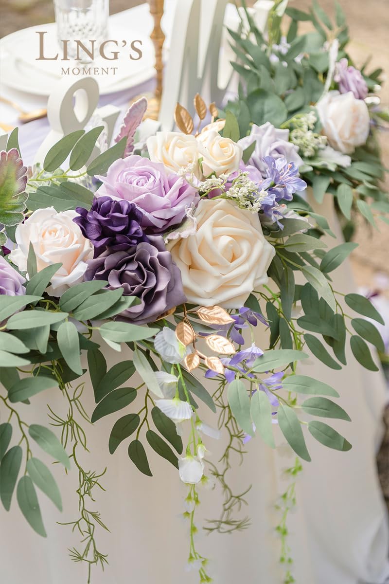 Ling's Moment 9FT Flower Garland for Backdrop Decorations - Wedding Arch Flowers, Eucalyptus &