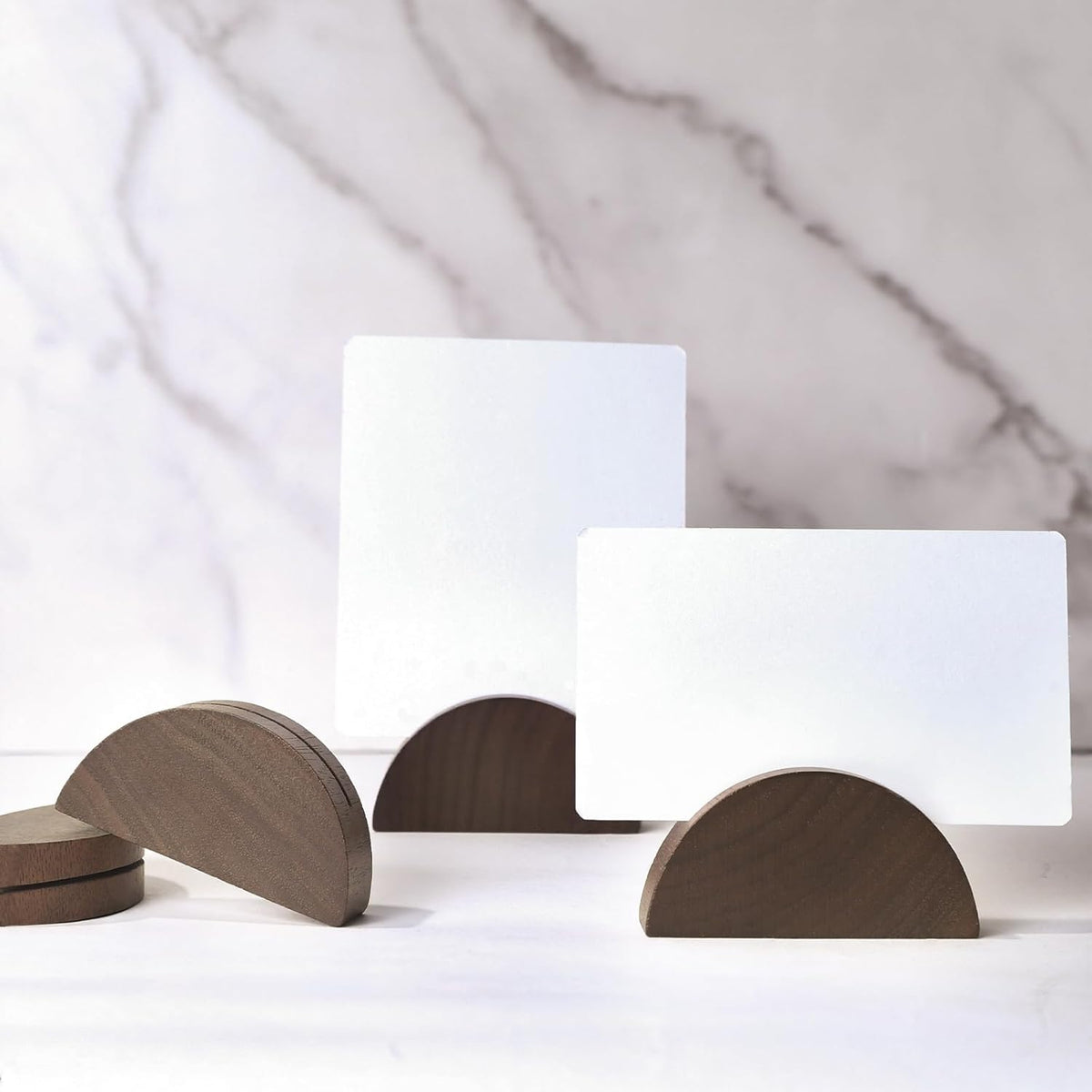 UNIQOOO 10 Set 2" Arch Walnut Wood Stand with Cards |1.2mm Slot, for Name Cards, Place Card Holder
