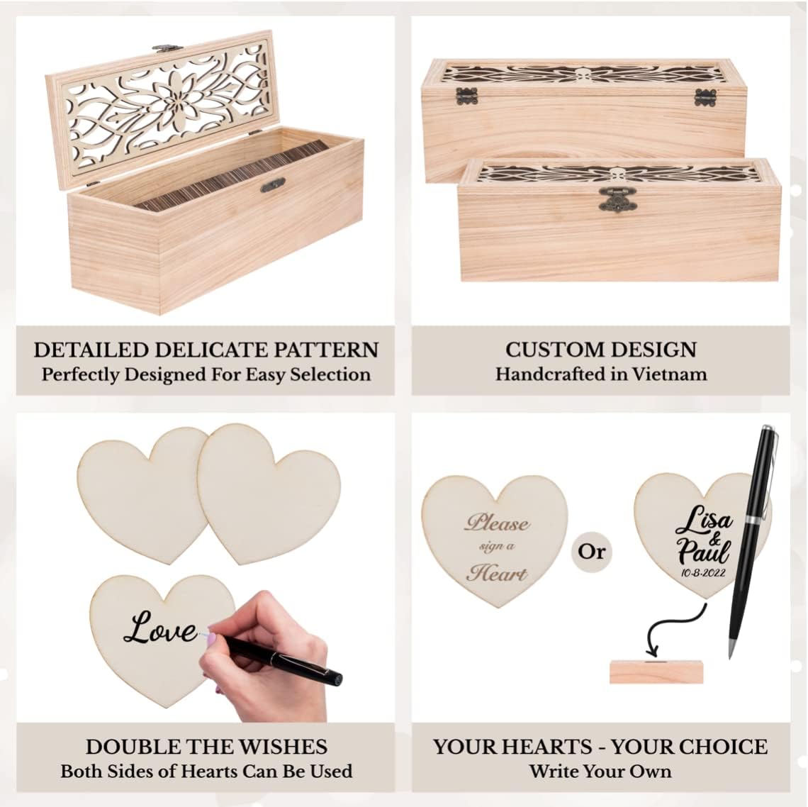 Alternative Guest Book Box - Wedding Guest book Alternative - 98 Large Wooden Hearts - Also for