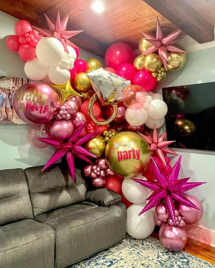 3pcs 26inch babe pink Star foil balloons.babe Explosion Star burst star balloon-Spike cone balloon