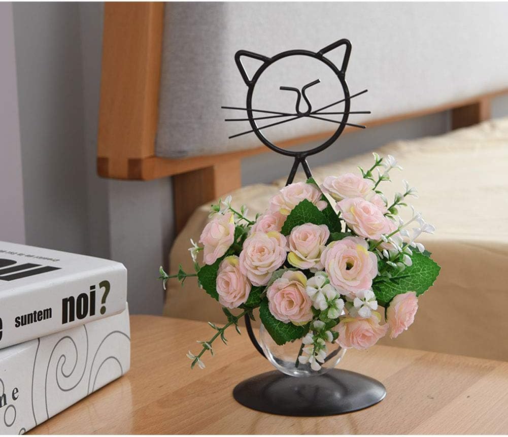 Marbrasse Desktop Glass Planter Vase Holder, Modern Creative Cat Plant Terrarium Metal Stand for