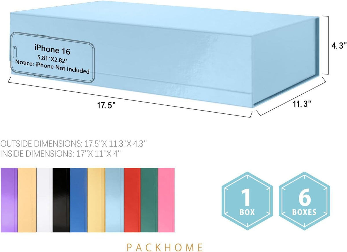 PACKHOME Extra Large Gift Box 17.5x11.3x4.3 Inches, Sturdy Shirt Box with Magnetic Lid for Clothes
