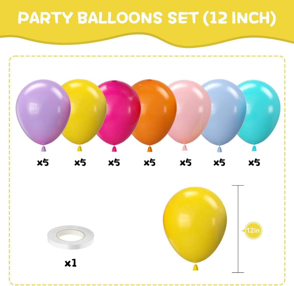 Tropical Balloons, 12 Inch Multicolor Rainbow Ballons Fruit Green Slate Blue Matt Orange Hot Pink