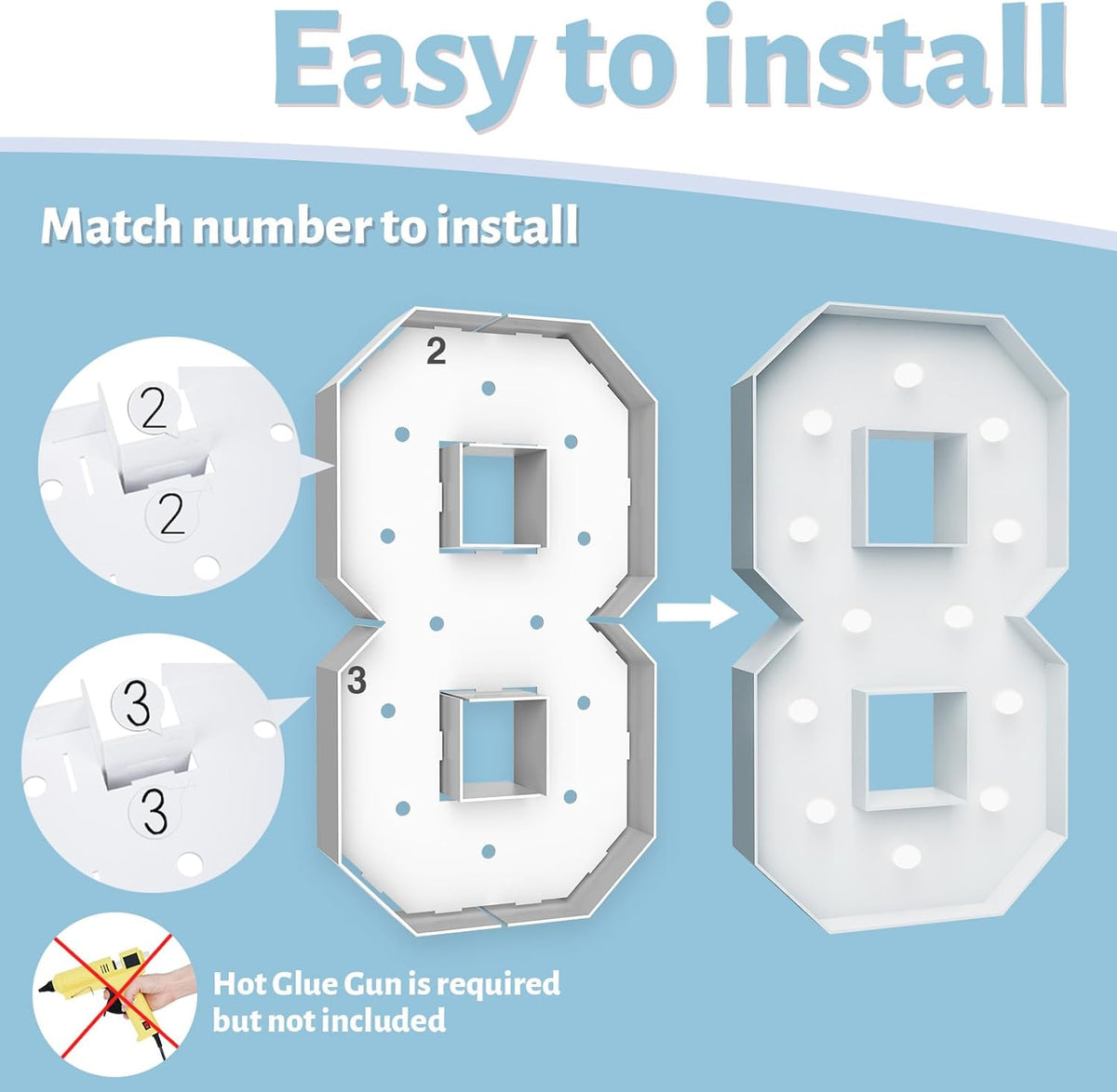 4FT Marquee Light Up Numbers - Cool White Light Up Numbers 8 with Fixed Water Bag, Party Decoration