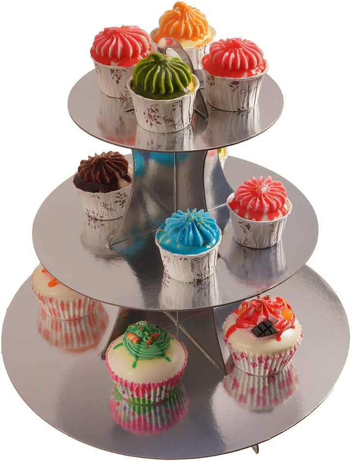 3-Tier Cupcake Stand, Sliver Cardboard Cake Stand Holder, Tiered DIY Cupcake Stand Tower for