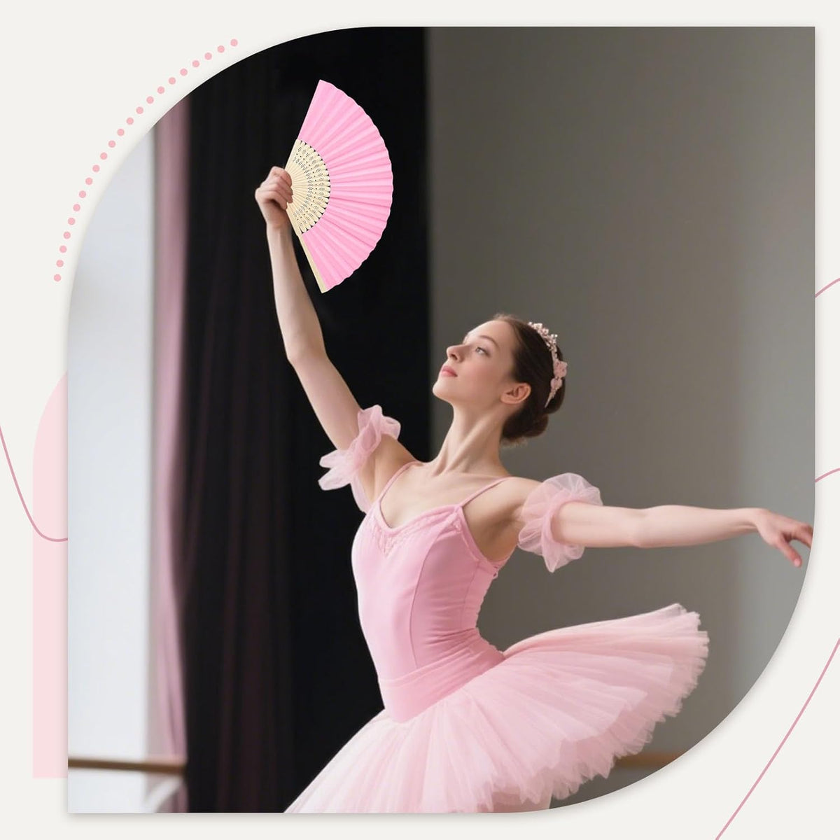 JOHOUSE 12 PCS Paper Folding Hand Fans, 8.3 Inch Pink Paper Fans Handheld Portable for Wedding