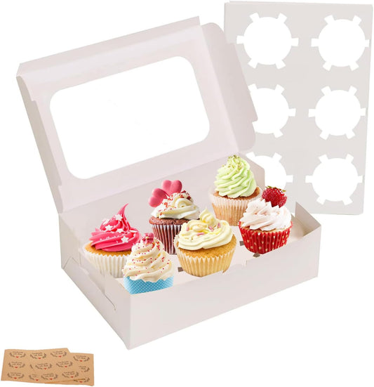 Yeplan 50 Packs Cupcake Boxes,9.4x6.1x3.14 Inches 6 Count Cupcake Box,White Cupcake Containers with
