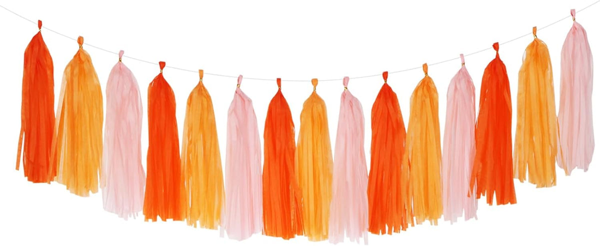 Pink-Orange Groovy Party-Decorations Tassel-Garland - 15pcs Fall Autumn Thanksgiving Harvest