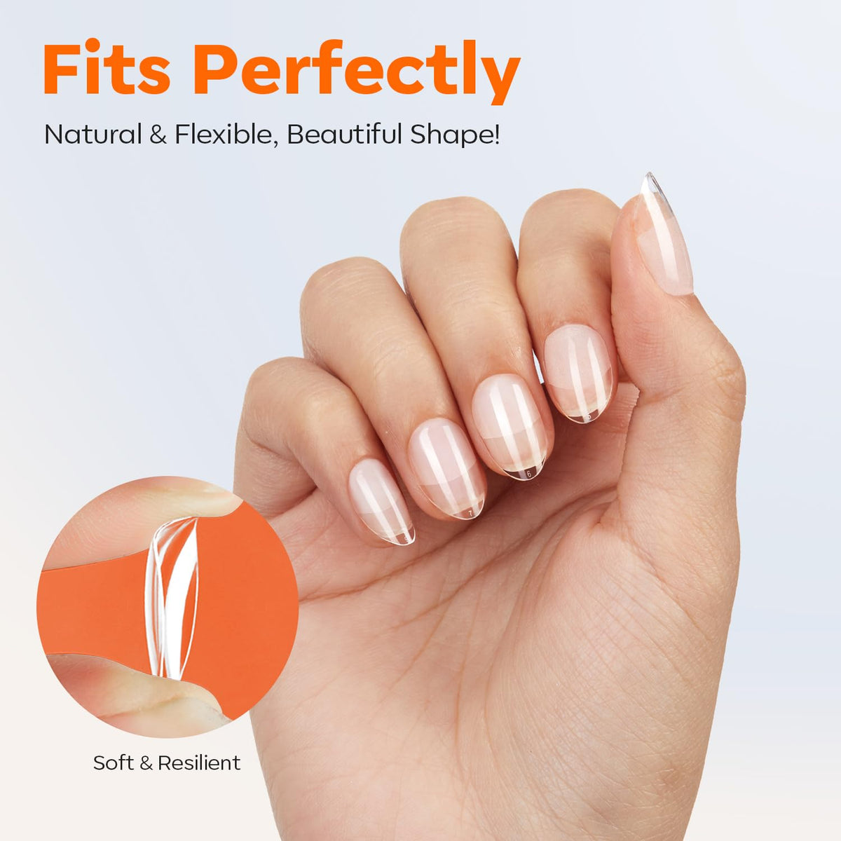 modelones Extra Short Almond Nail Tips, Pre-shaped Tips x Gel Soft Fake Nails False Acrylic Clear
