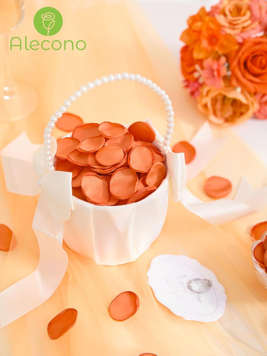 Alecono 𝟰𝟬𝟬𝙋𝙘𝙨 Silk Rose Petals, Faux Orange Flower Petals for Wedding Proposal Flower Girl