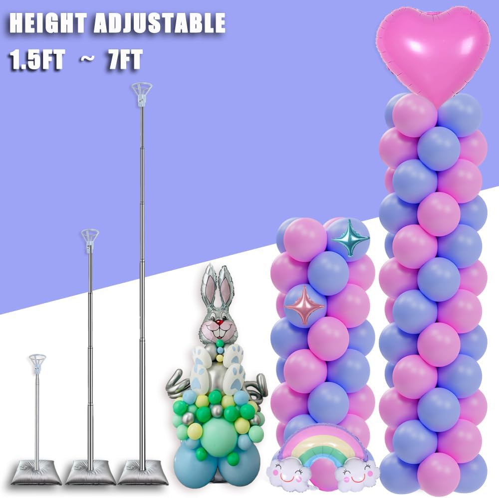 Balloon Columns Stand Set of 4, 7 Feet Telescoping Ballon Arches Stands with Bases for Floor