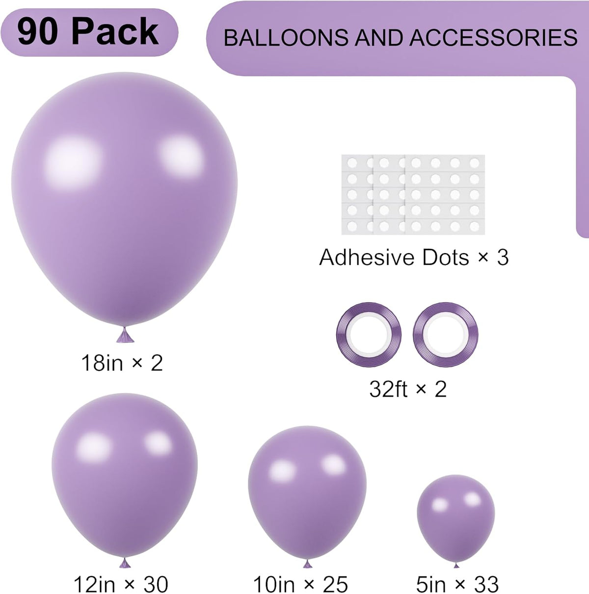 90pack Lilac Balloons Different Size 18/12/10/5 Inch Lilac Balloon Garland Arch Kit for Graduation