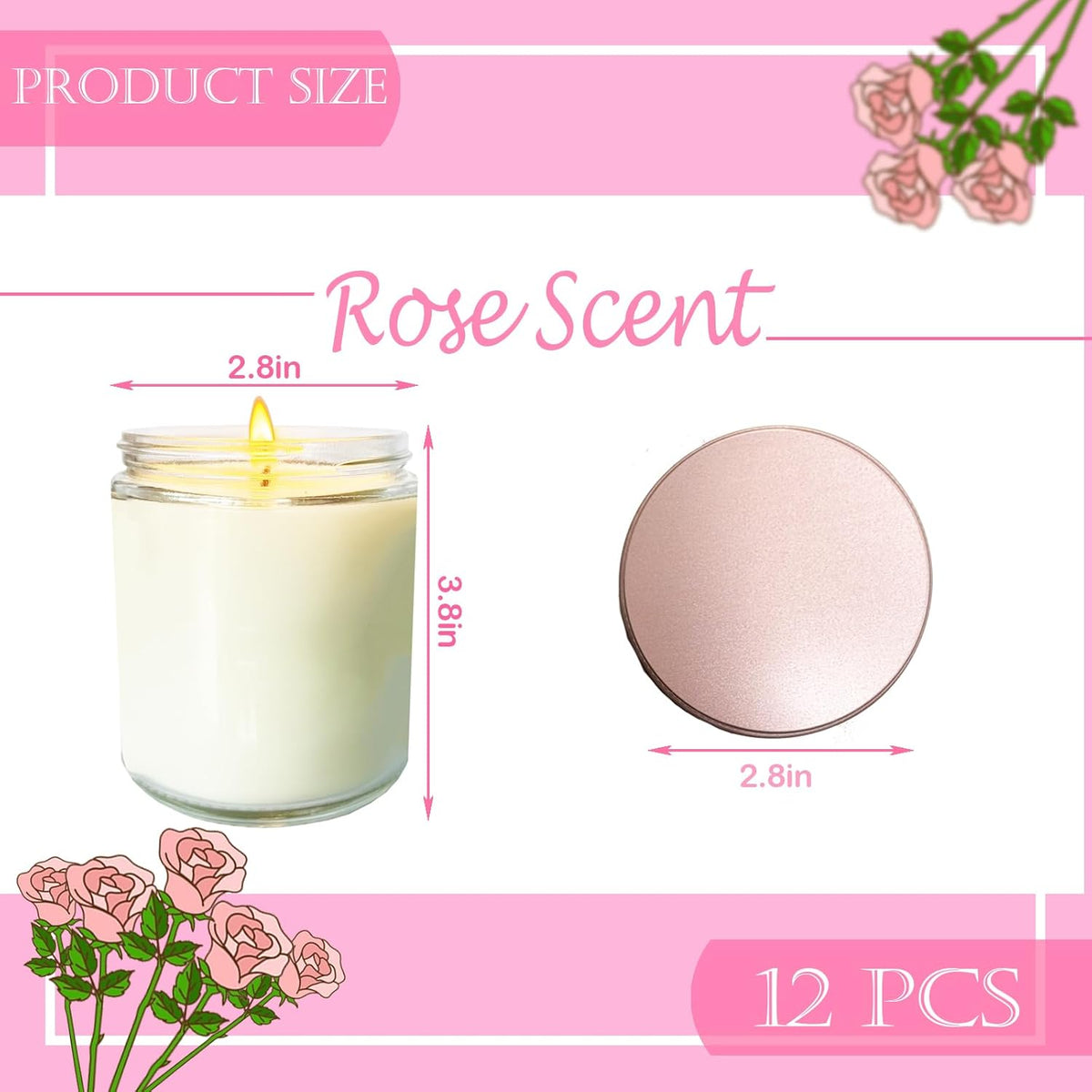 12 Pcs 8 Oz Bulk White Soy Candles,Rose Scented Candles Set,Bulk Aromatherapy Candle,Great Stress
