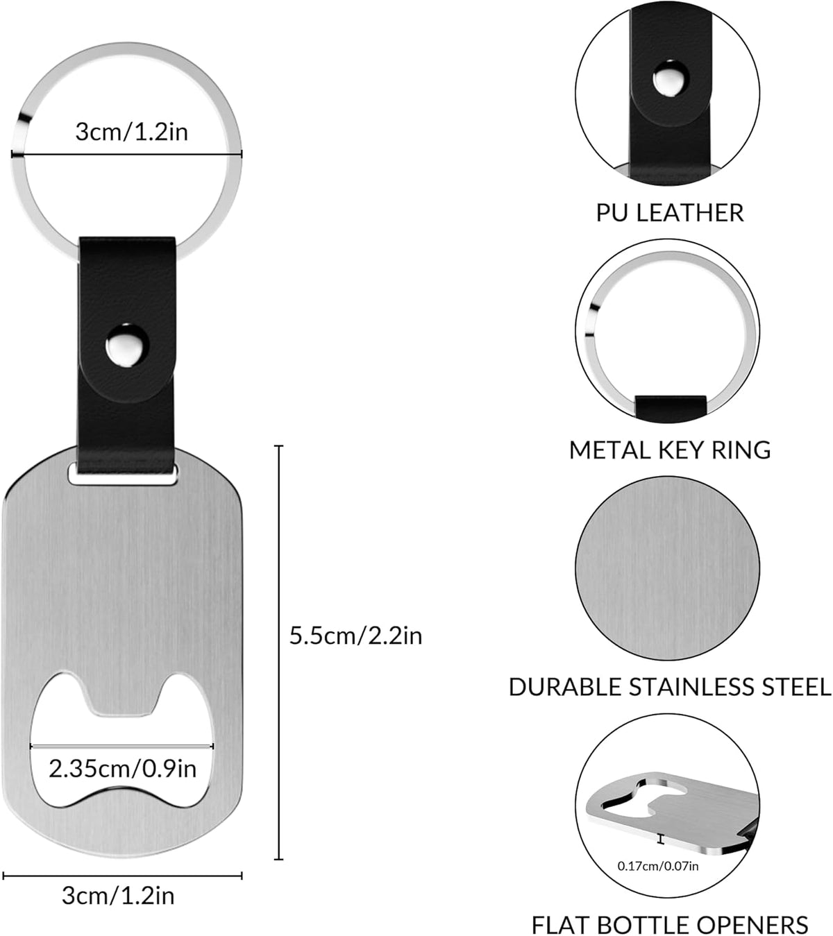 2 in 1 Personalized Bottle Openers Keychains Bulk,Pack 5-100 Flat Metal Custom Keychain with Your