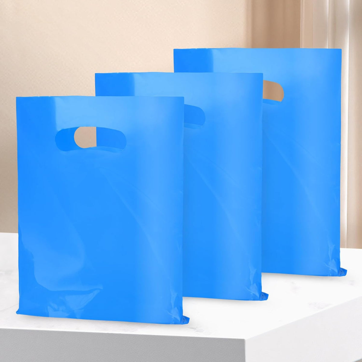 100 PCS Blue Small Gift Bags, 6"x8" Merchandise Bags for Small Businesses, Goodie Bags Party Favor