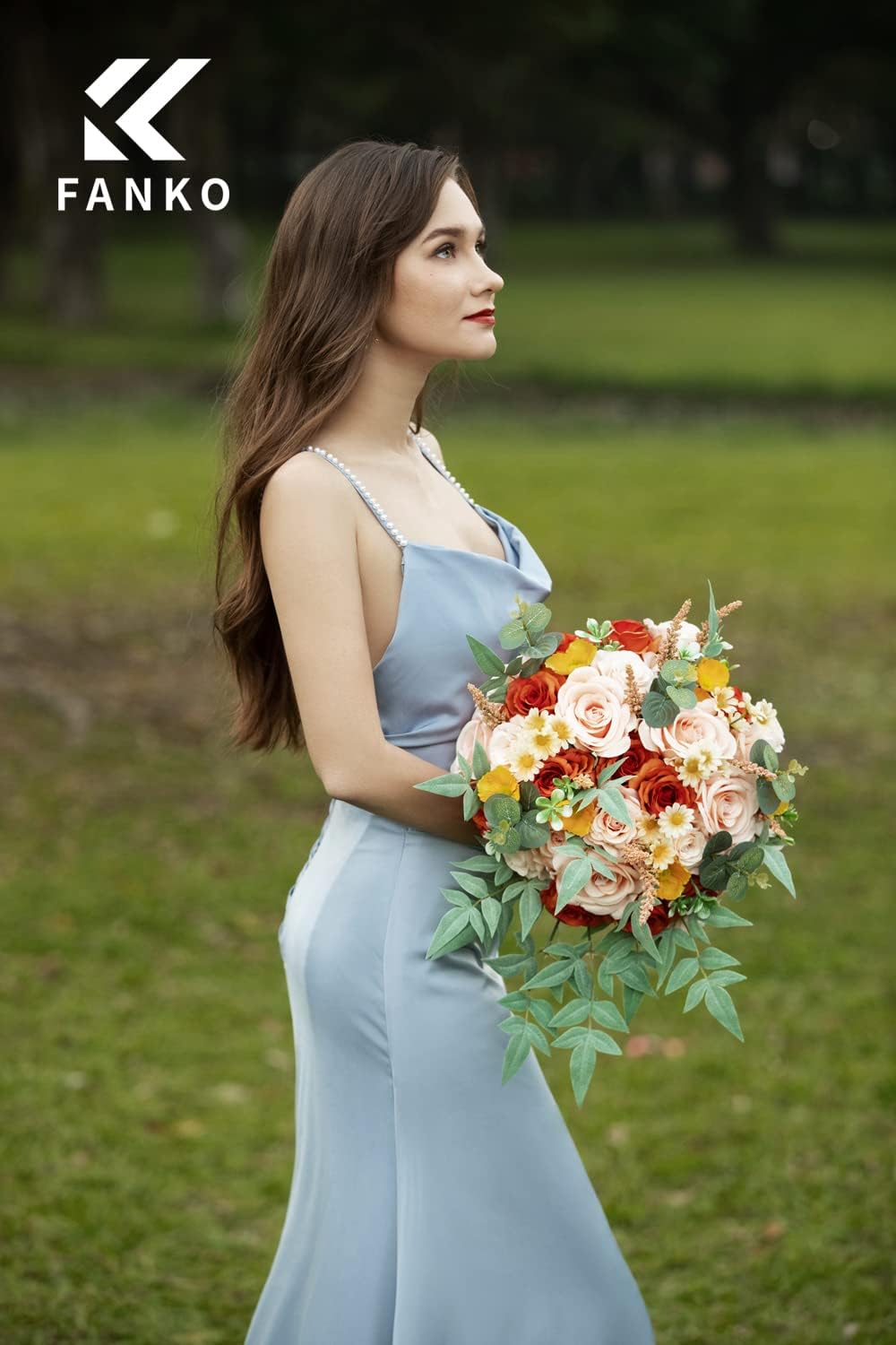 FANKO Rose Artificial Flowers Combo for DIY, Fake Orange Rose Artificial Silk Flowers with