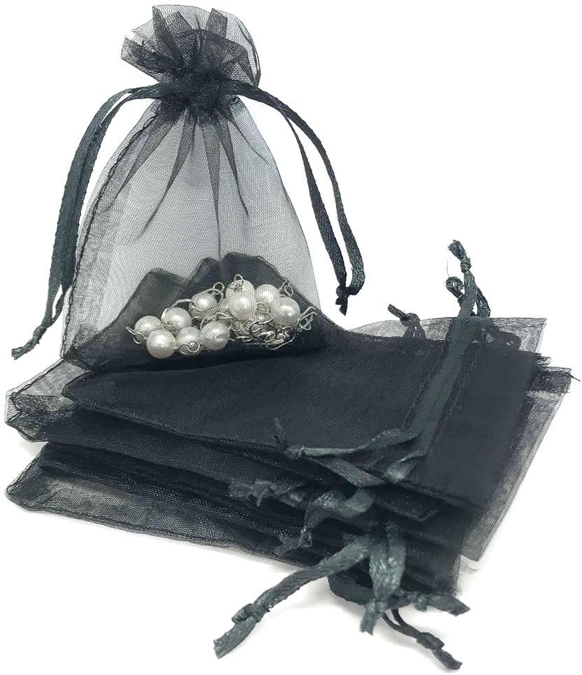 TheDisplayGuys 48-Pack 6x8 Black Sheer Organza Gift Bags with Drawstring, Jewelry Candy Treat