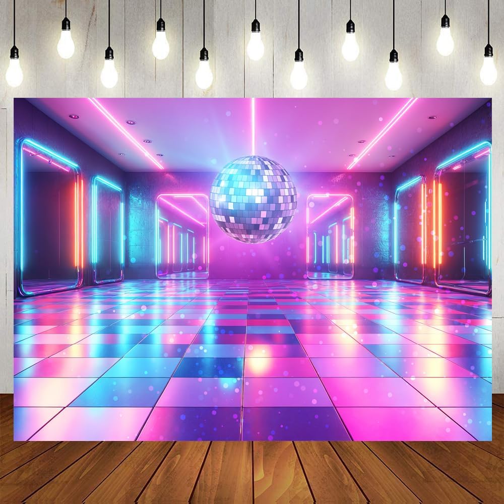 Disco Decorations Backdrop, Retro Glow Party 70s 80s 90s Theme Stage Dance Background Disco Party