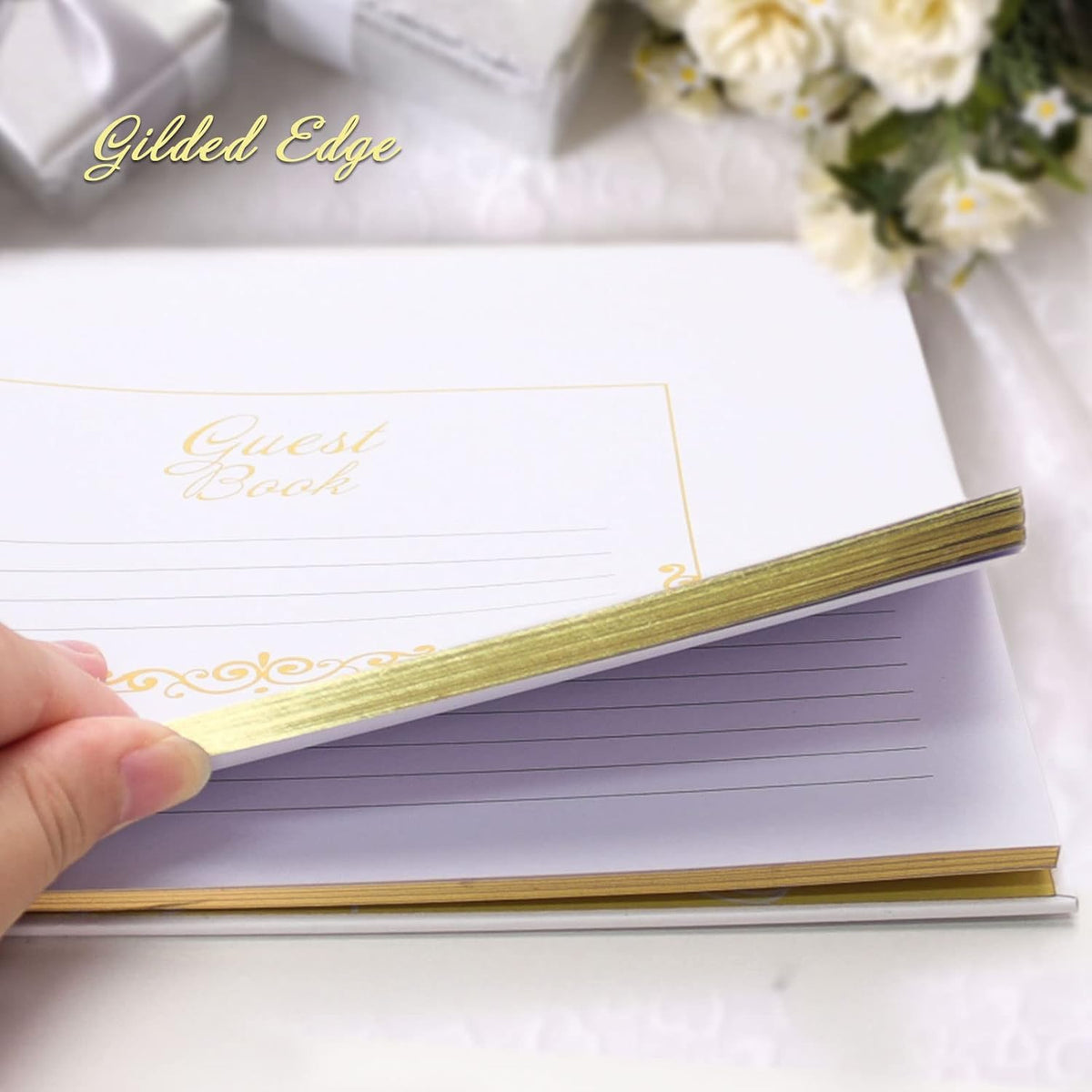 Vienrose Wedding Guest Book Registry Sign-in Book with 123 Blank Lined Pages Gilded Edges Hardcover