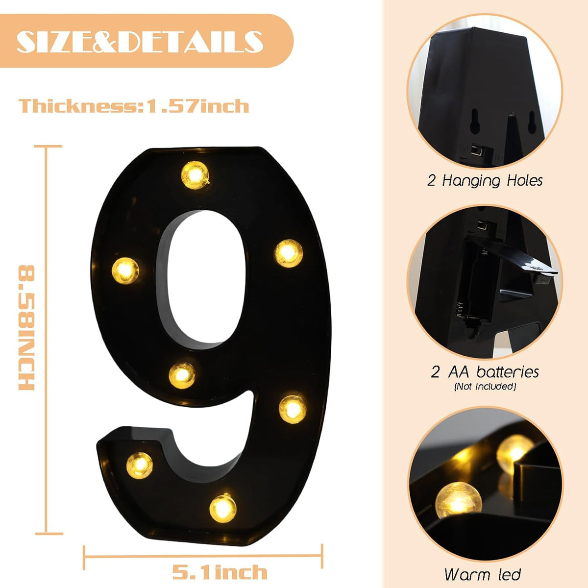 LED Marquee Numbers, 8.58 Inch Led Light Up Numbers for Party, Small Light Up Letters, Battery