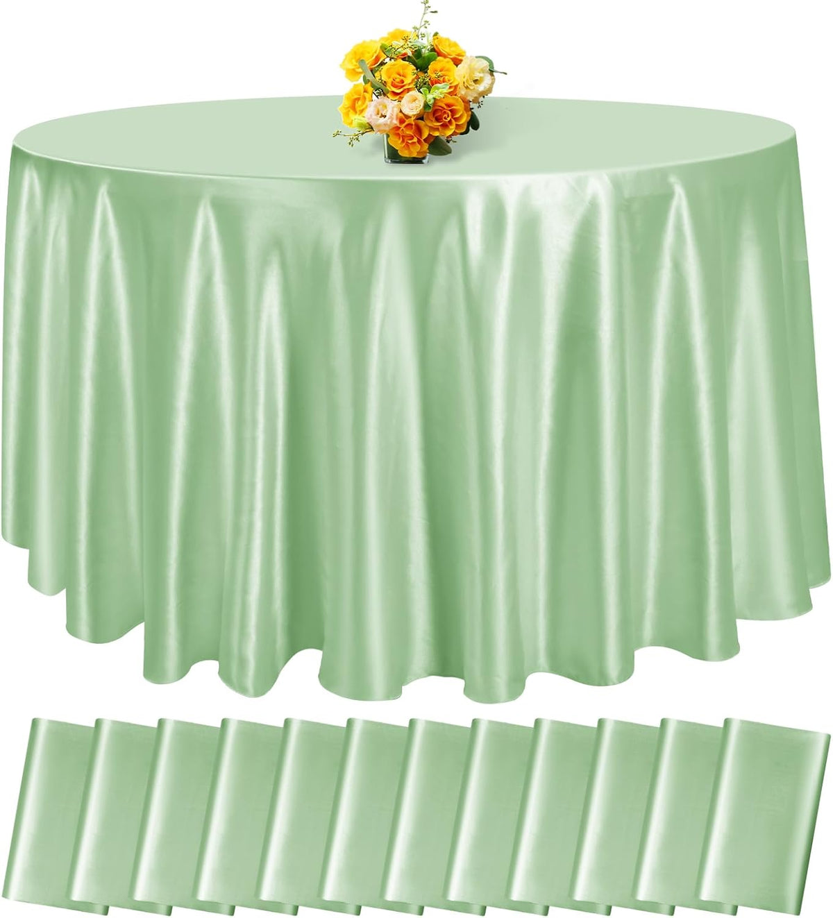 fani 12 Pack 120 Inch Sage Green Satin Tablecloth - Silky Round Tablecloth Overlay Smooth Fabric