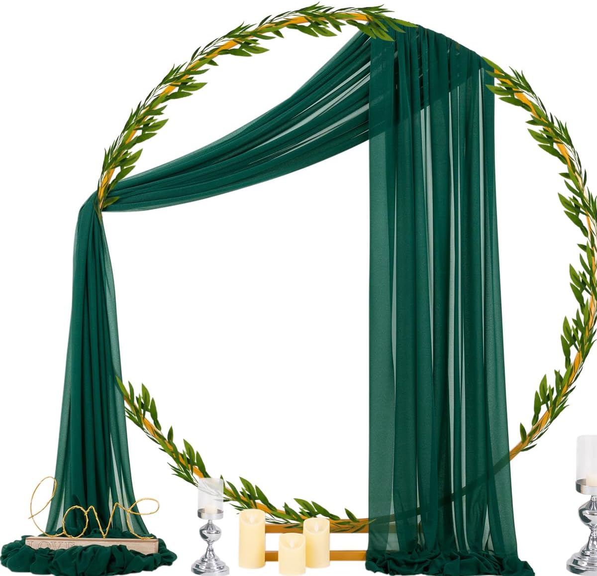 Socomi Wedding Arch Draping Fabric 29" x 20Ft 1 Panel Emerald Green Sheer Outdoor Curtain Drapes