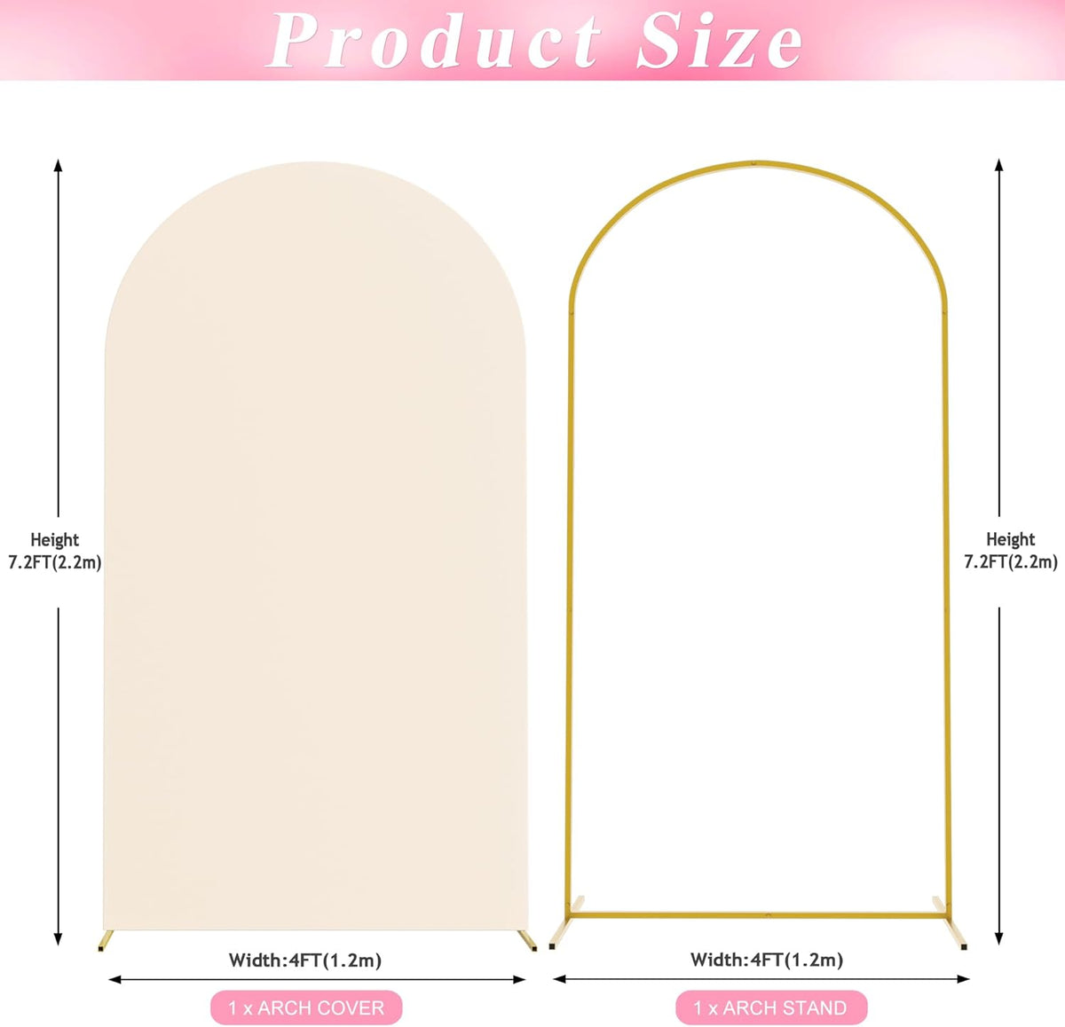 Wokceer 7.2 FT Wedding Arch Backdrop Stand and Arch Cover Metal Arch Stand with Arch Stand Cover