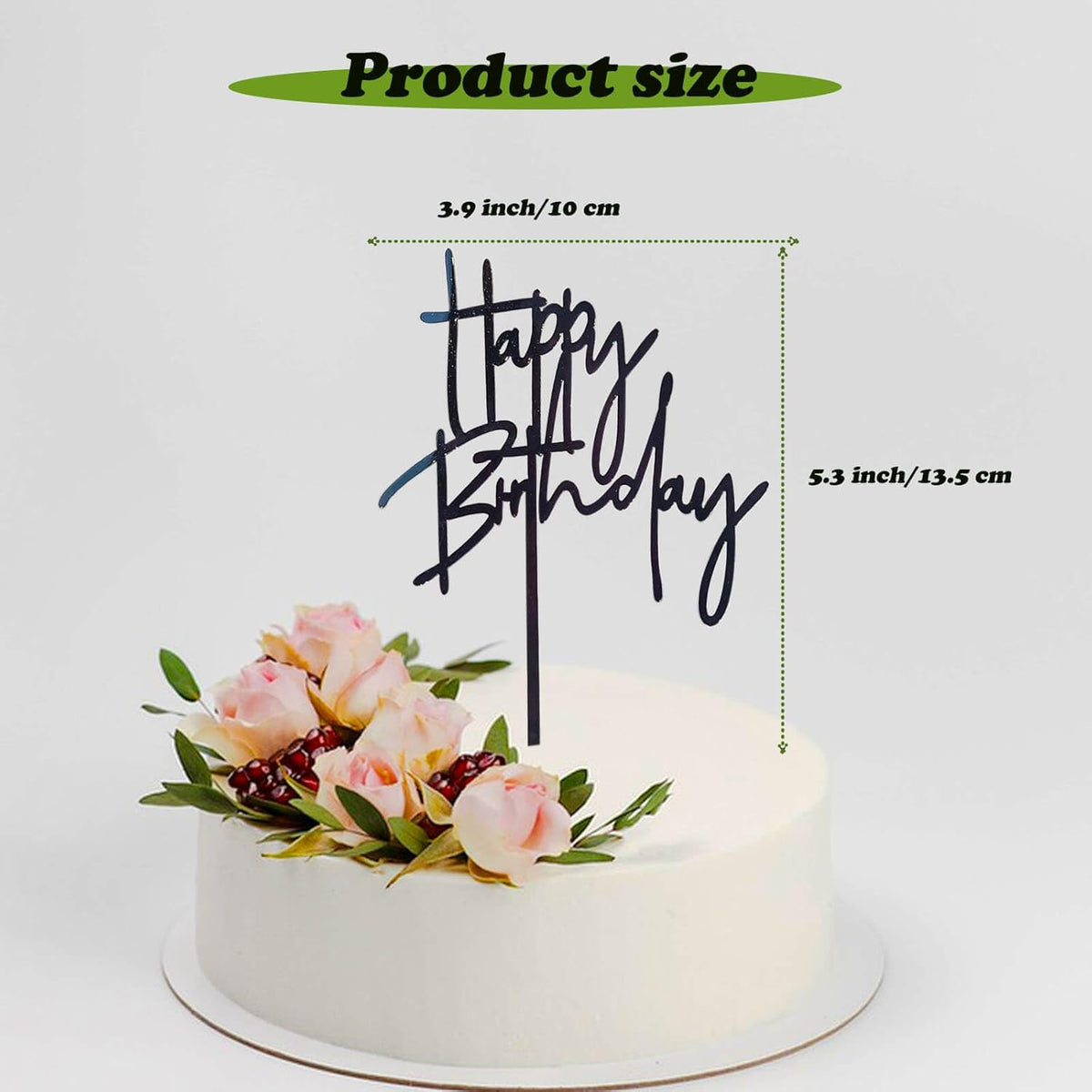 Black Happy Birthday Cake Topper – 1 pc, 5.3x3.9 Inch Acrylic Cake Decorations – Easy-to-Use