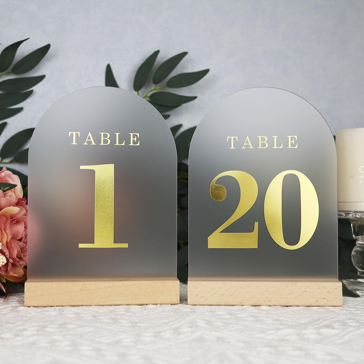 Frosted Blank Arch Acrylic Sign with Wooden Stands - 10 Pack DIY Customizable Sign Kit for Wedding