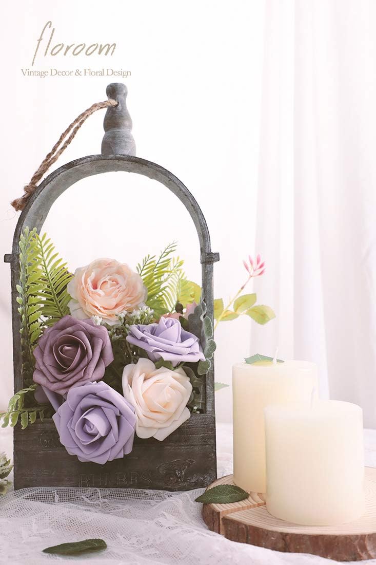 Floroom Artificial Flowers 50pcs Real Looking Lilac Foam Fake Roses with Stems for DIY Wedding