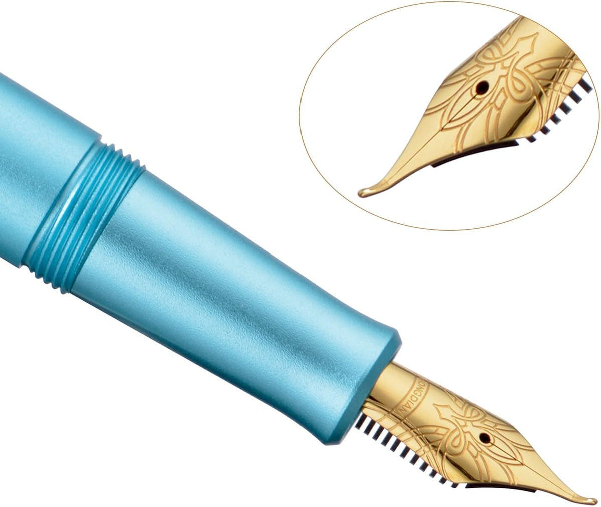 HONG DIAN M2 Black Forest Mini Fountain Pen, Bent Nib & Sleek Shape Aluminium Short Pocket Travel