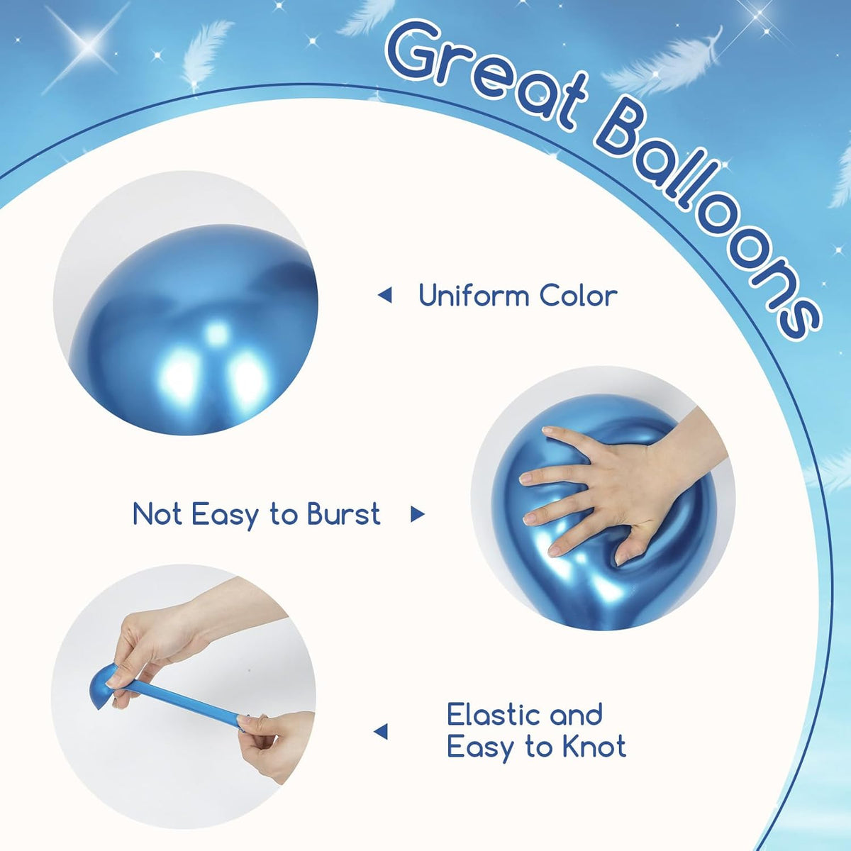 60pcs Blue and White Balloons 12inch with Pastel Pearl Light Blue Confetti White Balloons for