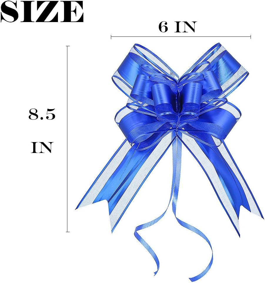 WEWILUCK Bows for Gift Basket - 15PCS Perfect Large Blue Gift Bows for Gift Wrapping, Pull Bows for