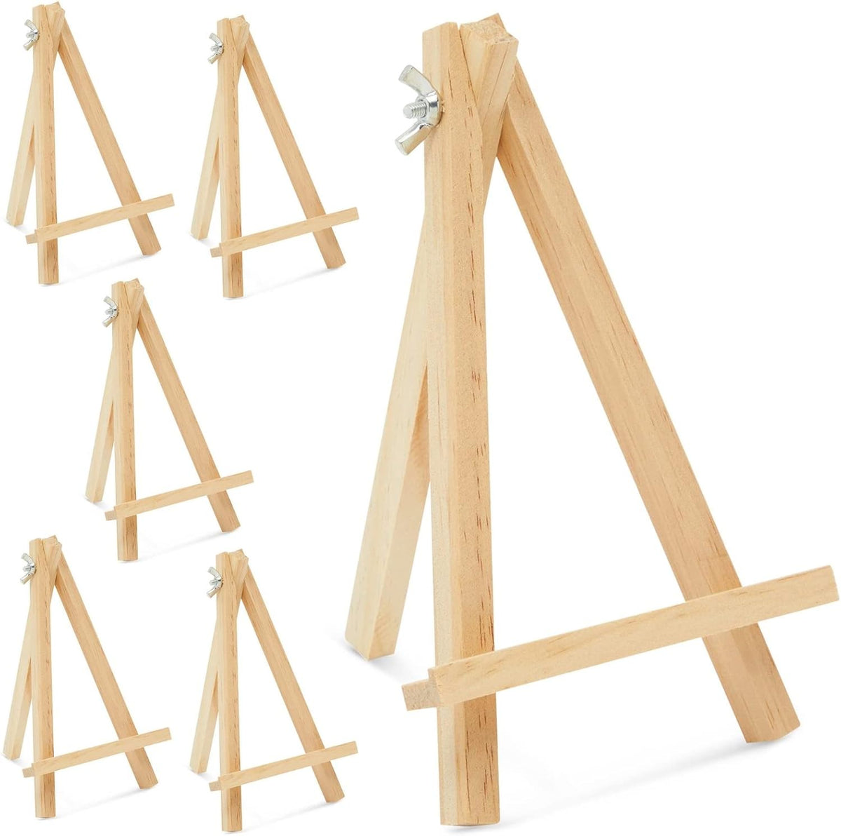 Juvale Mini Easel Stand - 7 in, Light Brown Lotus Wood, 6-Pack - Table & Desktop Display Stand