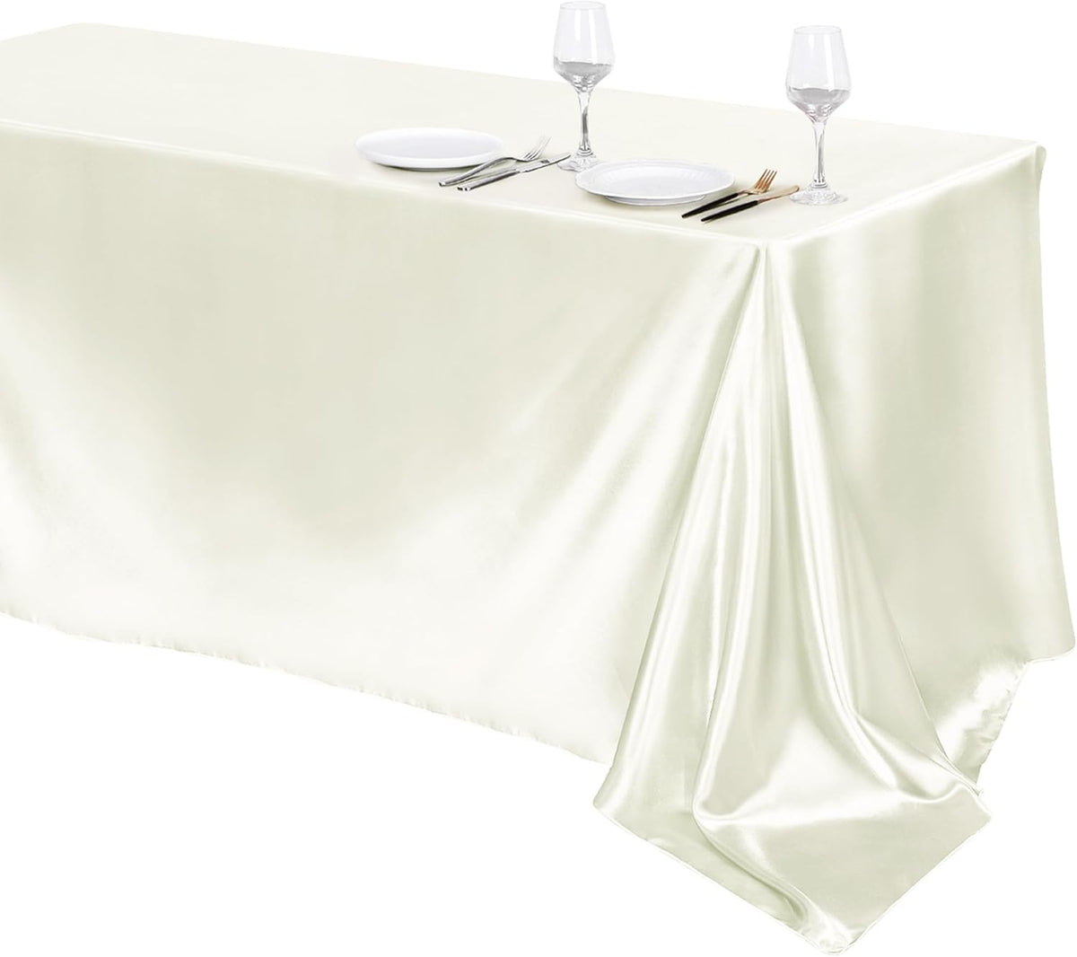 TURSTIN 1 Pack Ivory Satin Tablecloth 102 x 58 Inch Overlay Satin Table Cover Rectangle Bright Silk