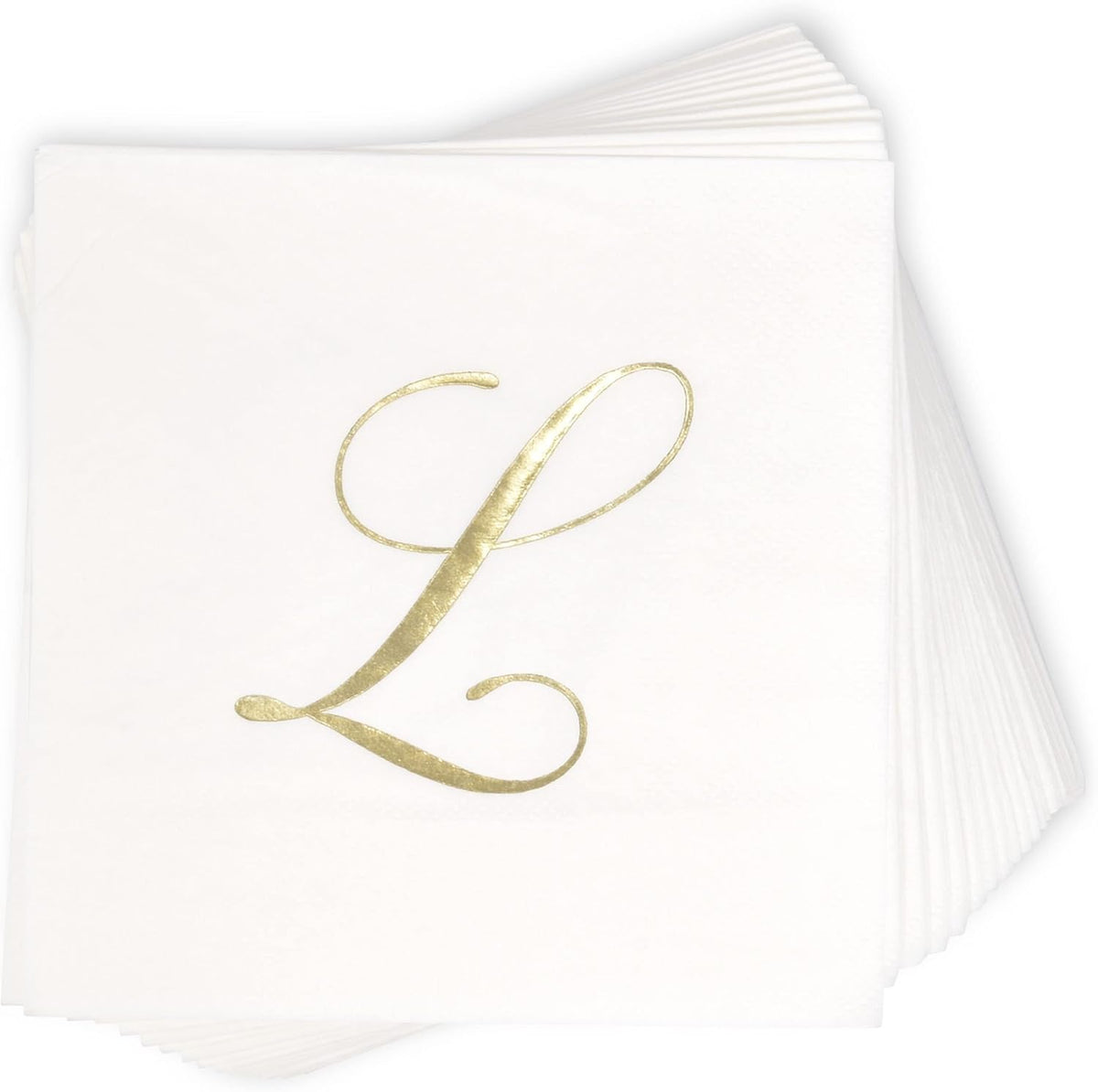 Gift Boutique 100 Gold Monogram Cocktail Napkins Letter L Disposable Paper Pack Elegant Metallic