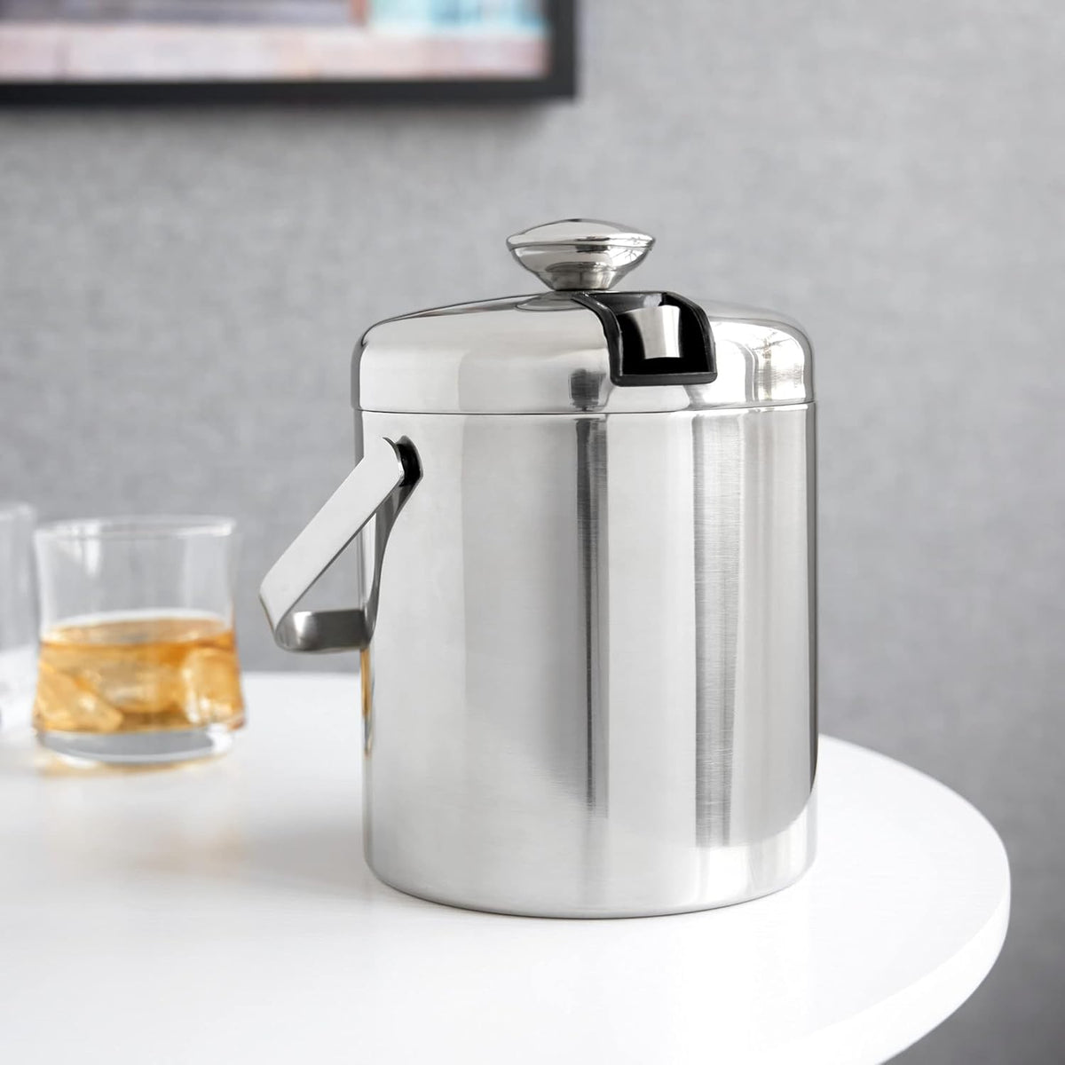 True Stainless Steel Ice Buckets for Parties with Lid, 1.3L Capacity Double Wall Ice Bucket with