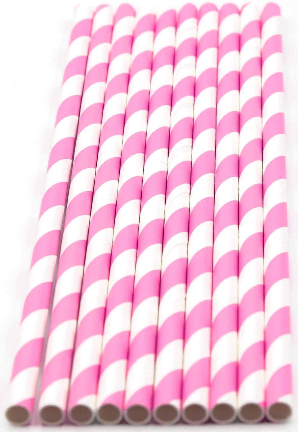 Pack of 150 Baby Pink Swirls Biodegradable 4-Ply Paper Drinking Straws (Compostable, Non-toxic