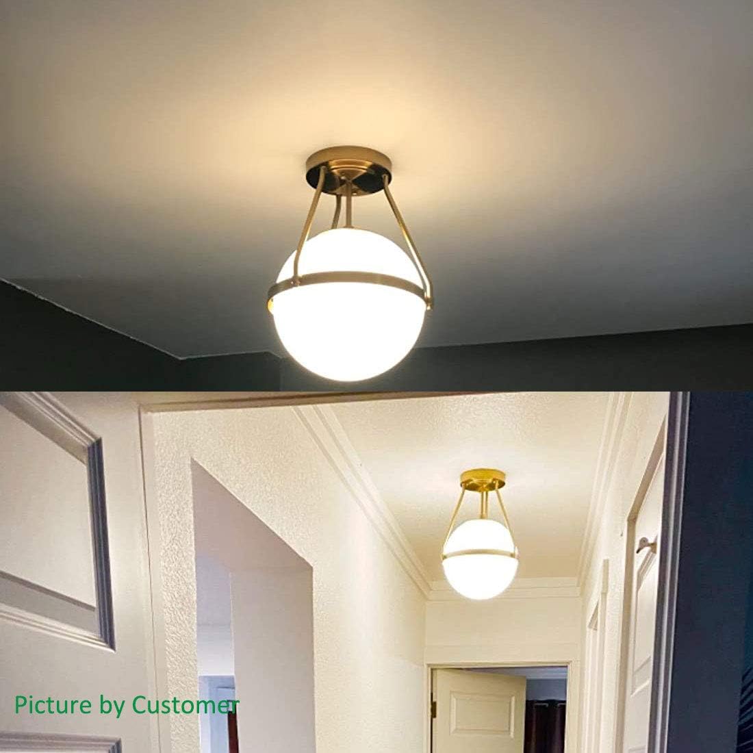 HOLKIRT Mid Century Modern Globe Semi Flush Mount Ceiling Light Fixture,White Opal with Brass