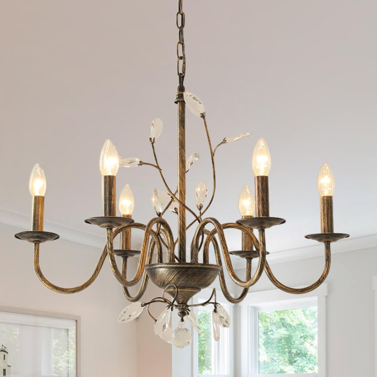 Farmhouse Crystal Chandelier,26 Inch Modern Flower Branch Oil-Rubbed Bronze Rustic Vintage Hanging